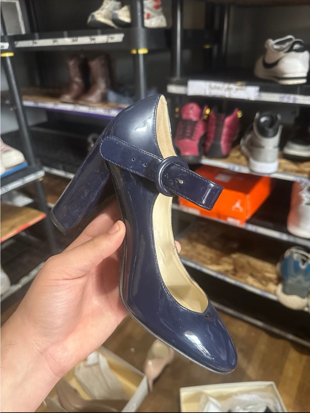 Classic Navy Patent Mary Jane Block Heel Pumps